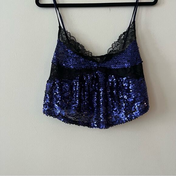 Free People Right Rhythm Sequin Cropped Tank Top in Midnight Blue - Picture 4 of 7